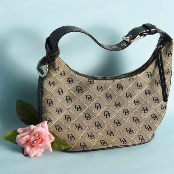 Dooney & Burke leather trim shoulder handbag, black/grey, vintage - Picture 3 of 9